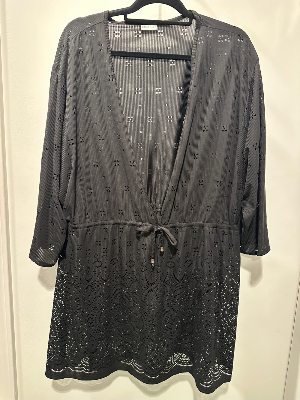 Dotti Black Eyelet Tie-Waist Coverup - Plus Size